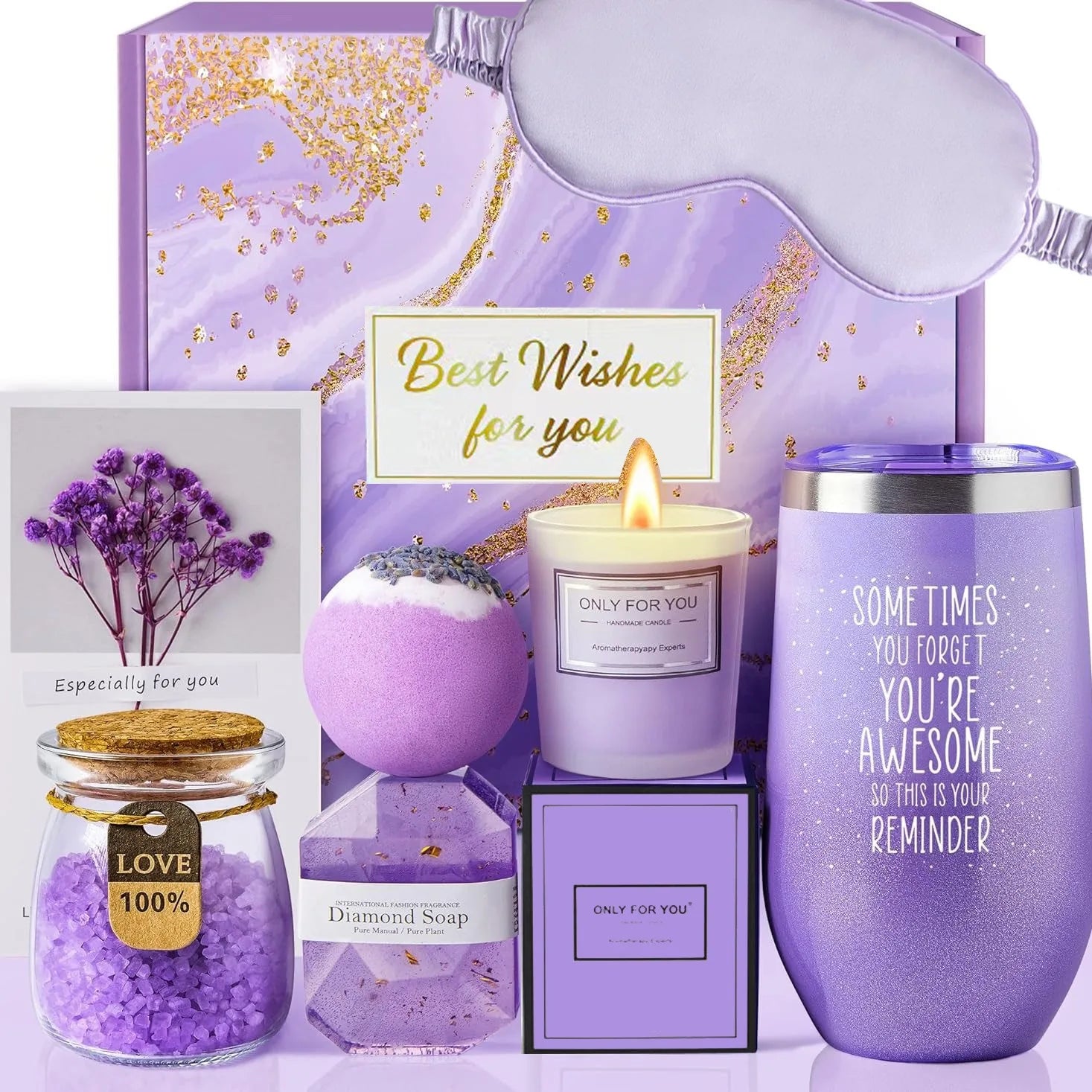 Gifts for Ladies ,Mom, Wife,Girlfriend, Sister-Happy Birthday,Christmas,Valentine's Day,Mothers Day-Lavender Spa Gift Basket Set
