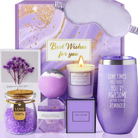 Gifts for Ladies ,Mom, Wife,Girlfriend, Sister-Happy Birthday,Christmas,Valentine's Day,Mothers Day-Lavender Spa Gift Basket Set