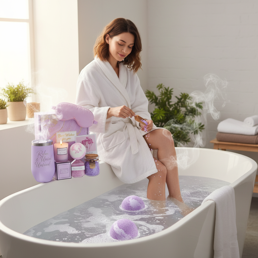 Gifts for Ladies ,Mom, Wife,Girlfriend, Sister-Happy Birthday,Christmas,Valentine's Day,Mothers Day-Lavender Spa Gift Basket Set